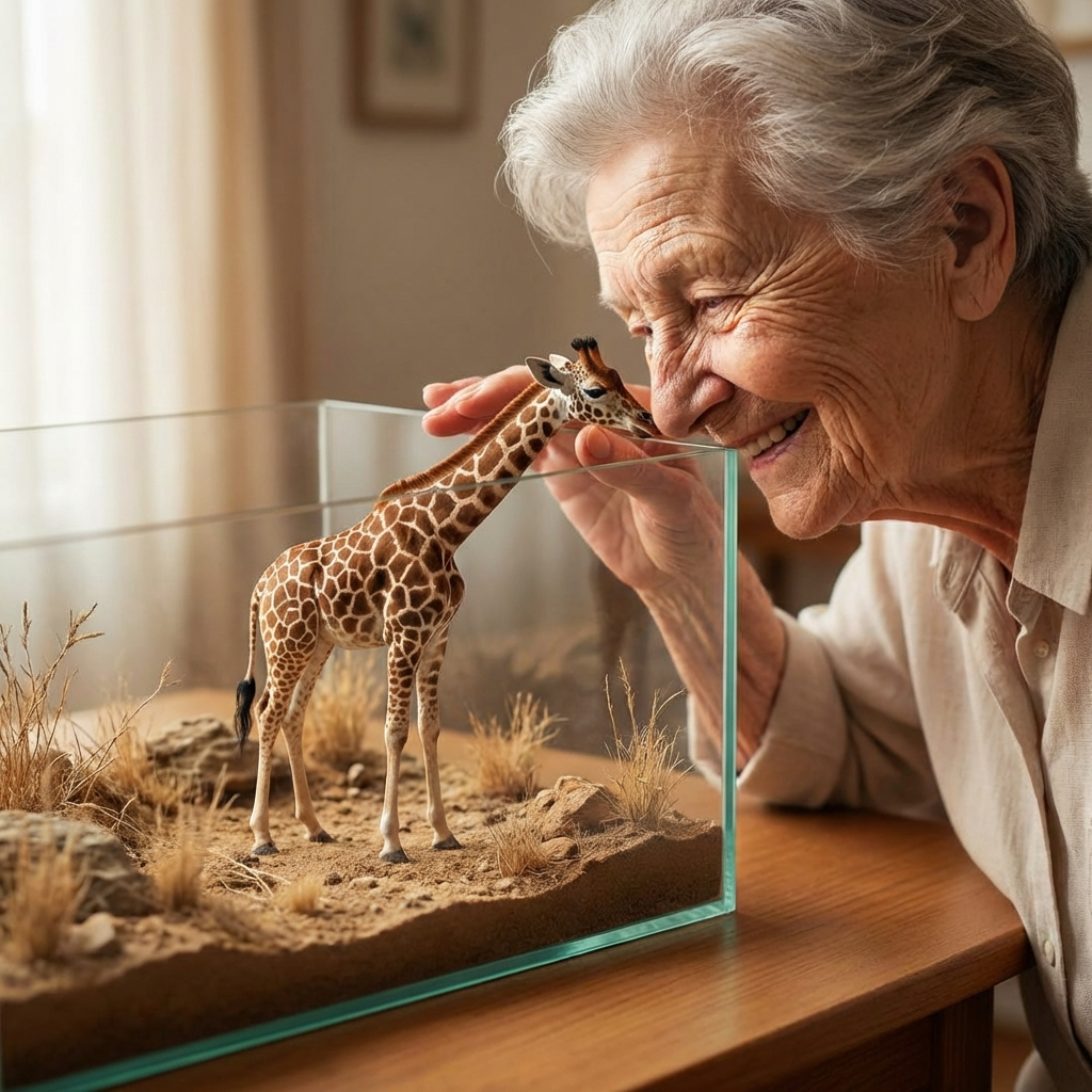 Hildegard with her mini-giraffe